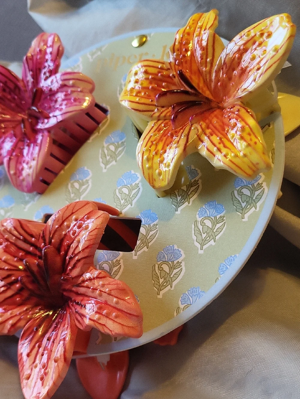 PIPER K Floral Hair Clips - Pink, Orange, Yellow Li Lily Day Lily